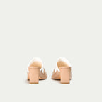 HUHUA Lotus handcrafted women's leather pumps back view Cream