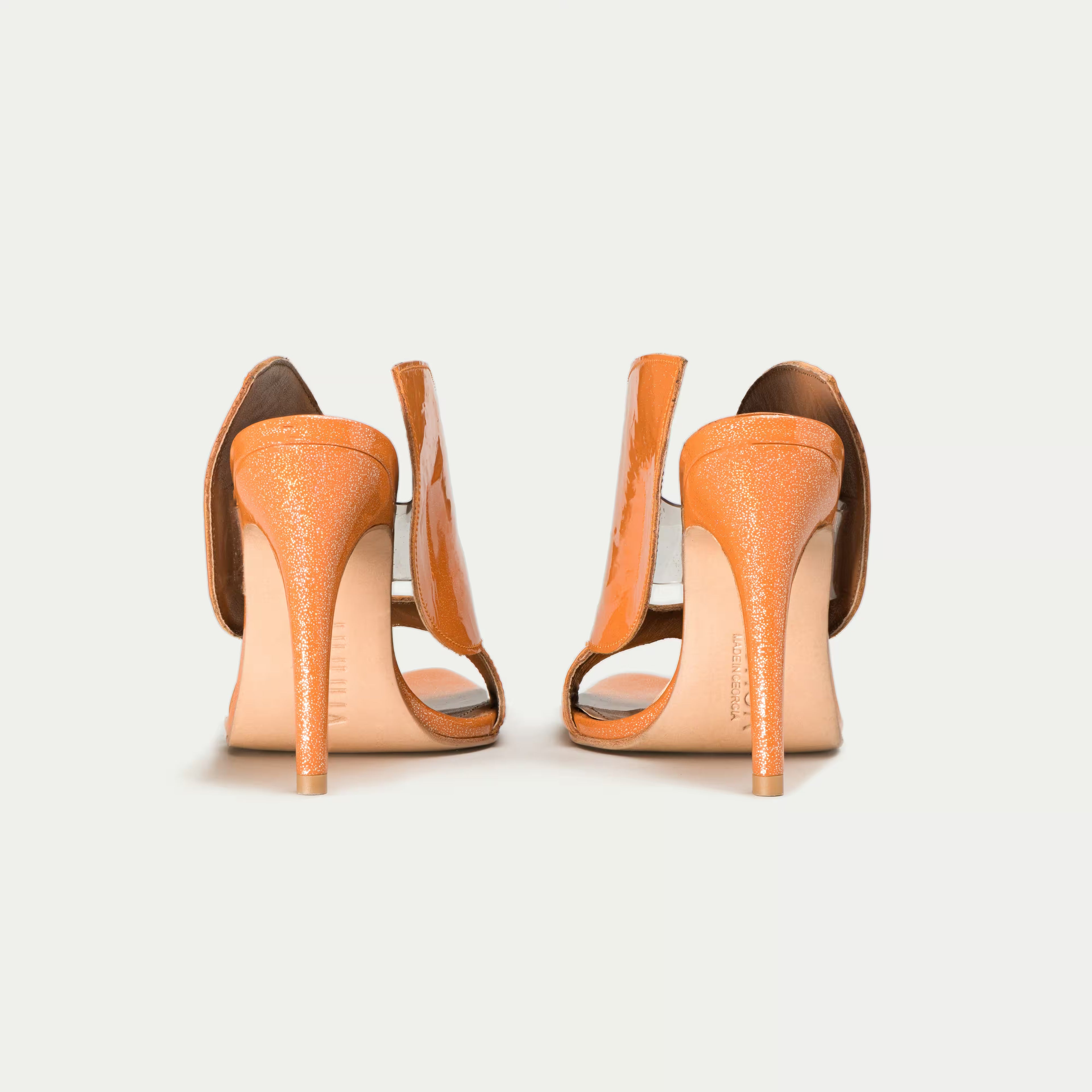 HUHUA BUTTERFLY handcrafted leather pumps back view Coral