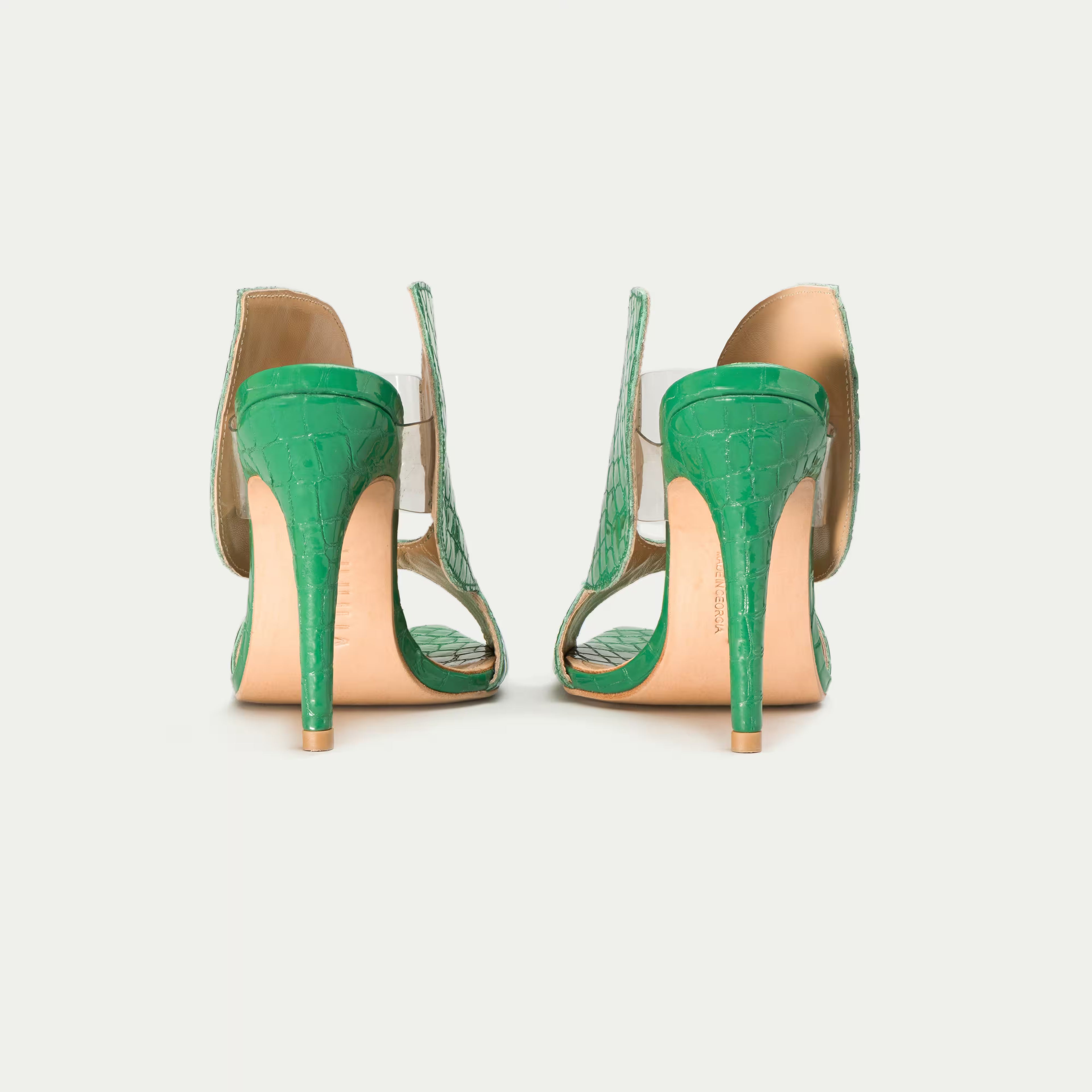 HUHUA BUTTERFLY handcrafted leather pumps back view Sage