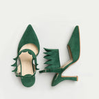 HUHUA IZIS handcrafted women's leather pumps top view Sage