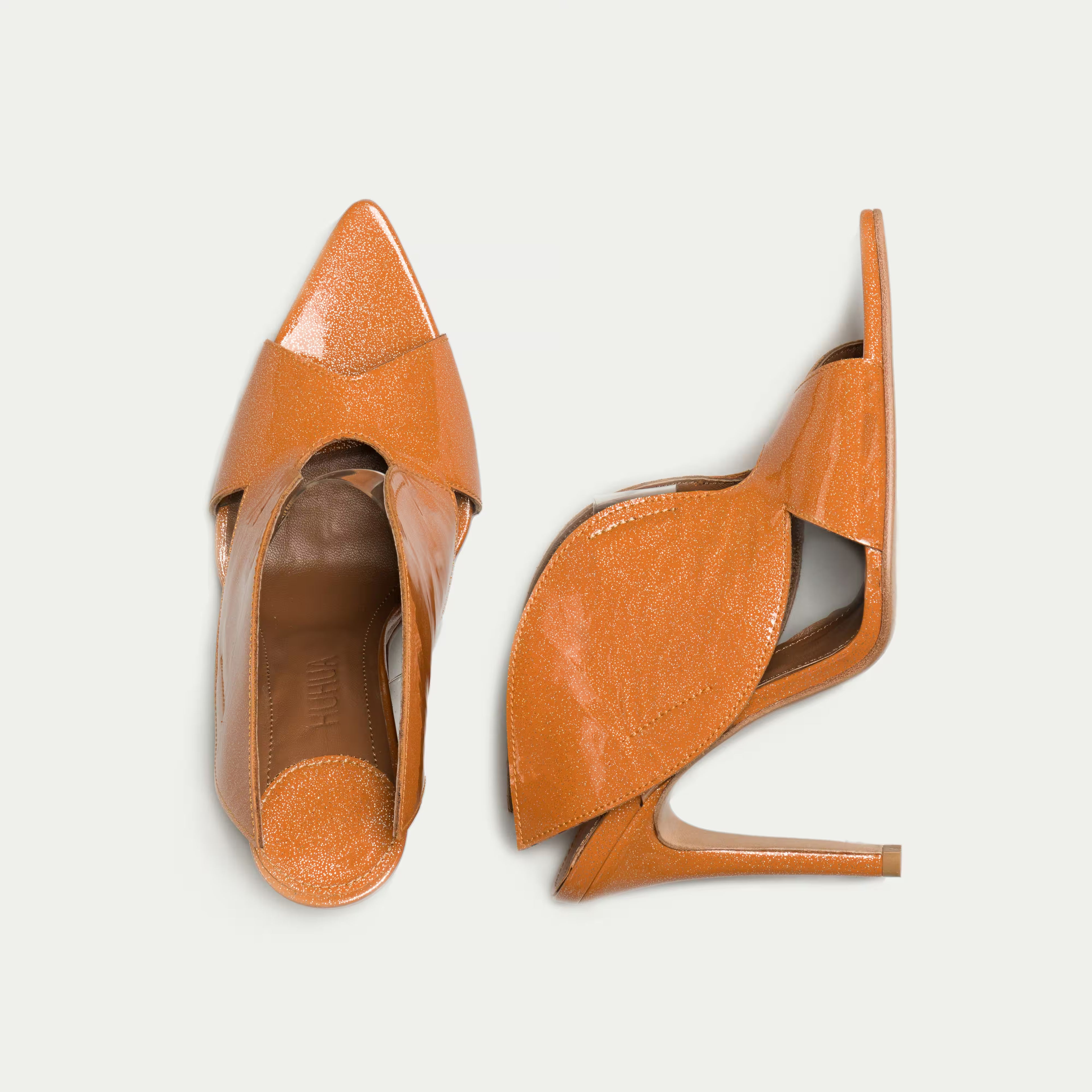 HUHUA BUTTERFLY handcrafted leather pumps top view Coral