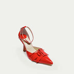 HUHUA Dragonfly handcrafted leather pumps 3/4 view Scarlet