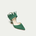 HUHUA IZIS handcrafted women's leather pumps 3/4 view Sage