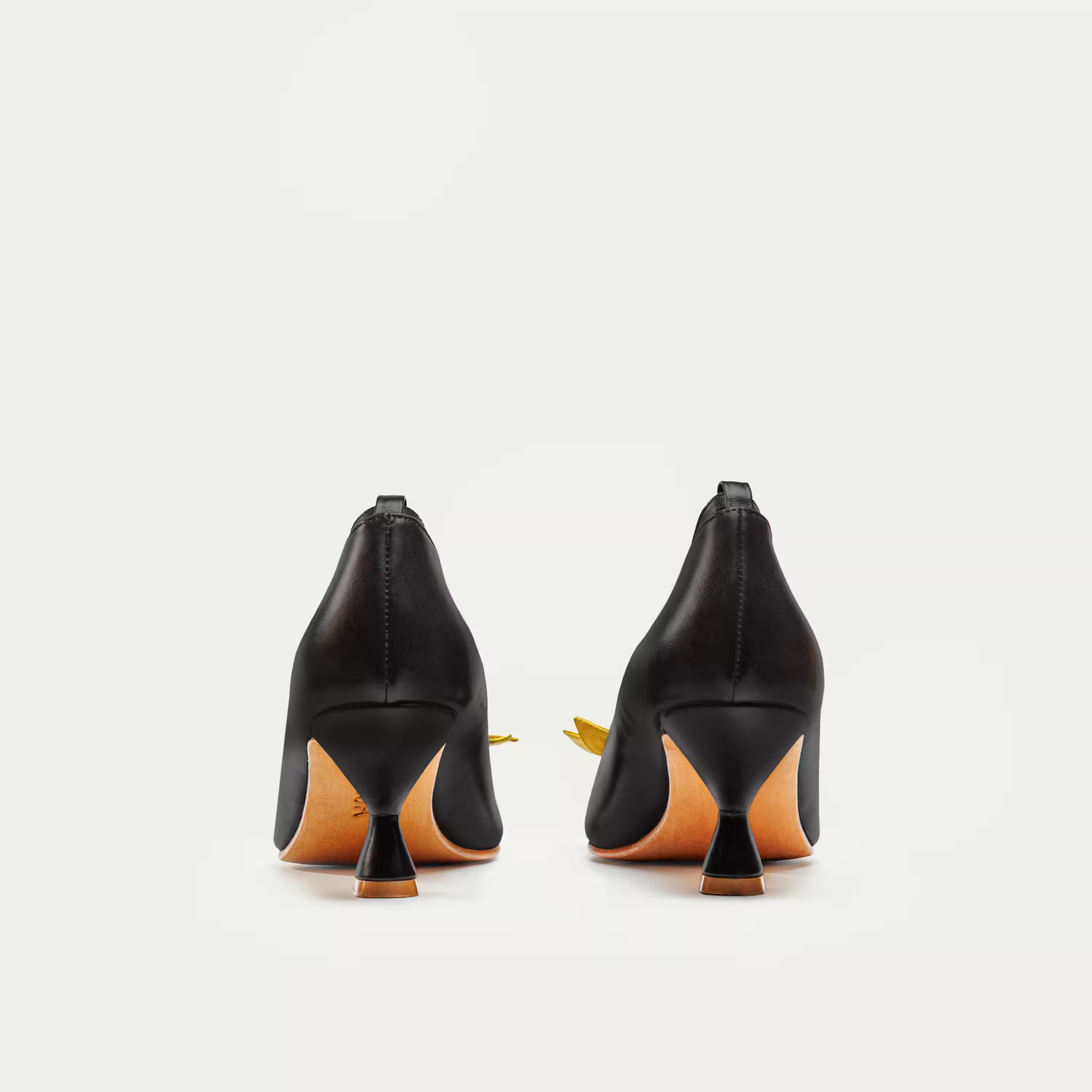 HUHUA Tiea handcrafted women's leather pumps back view Yellow