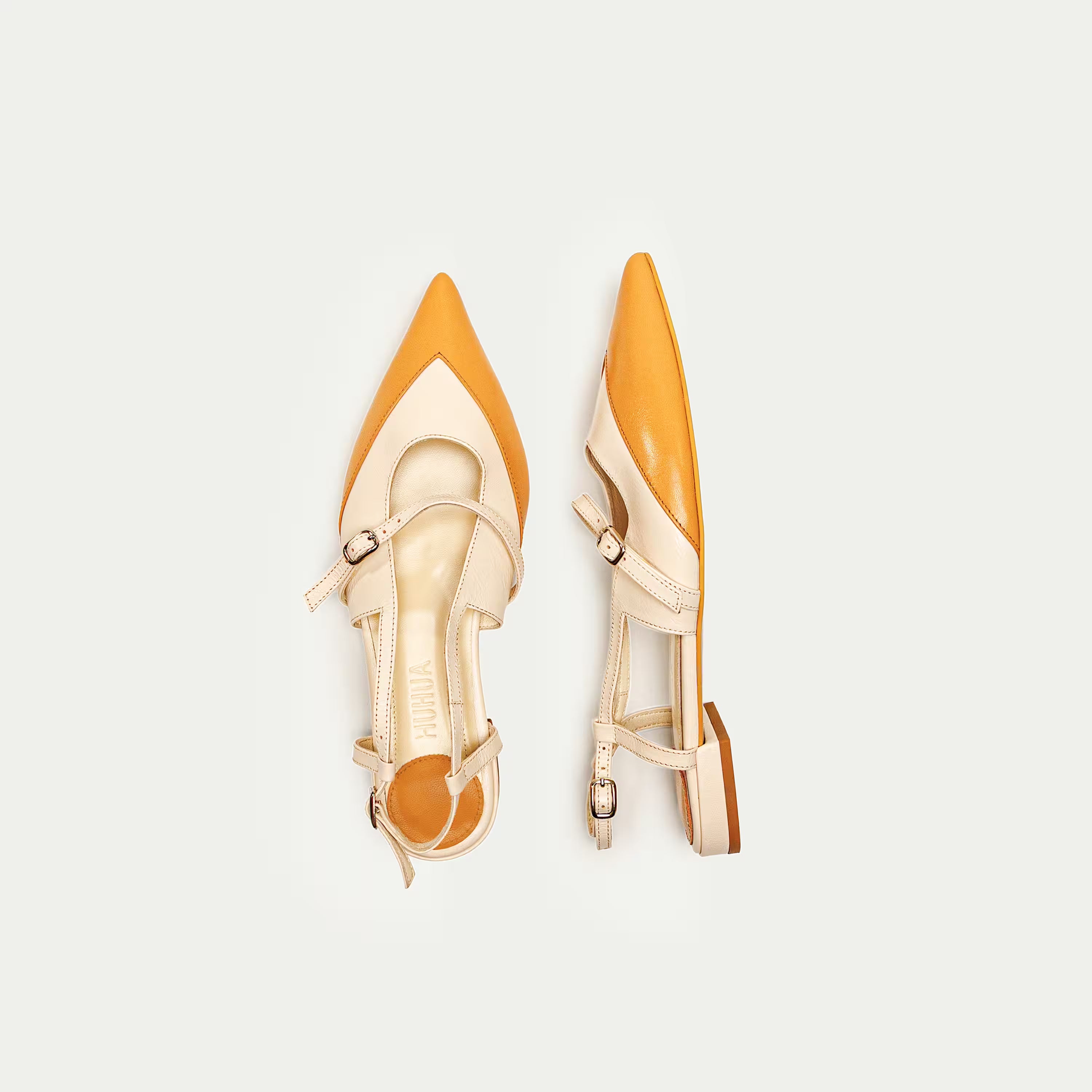 HUHUA Nora leather pumps top view Apricot