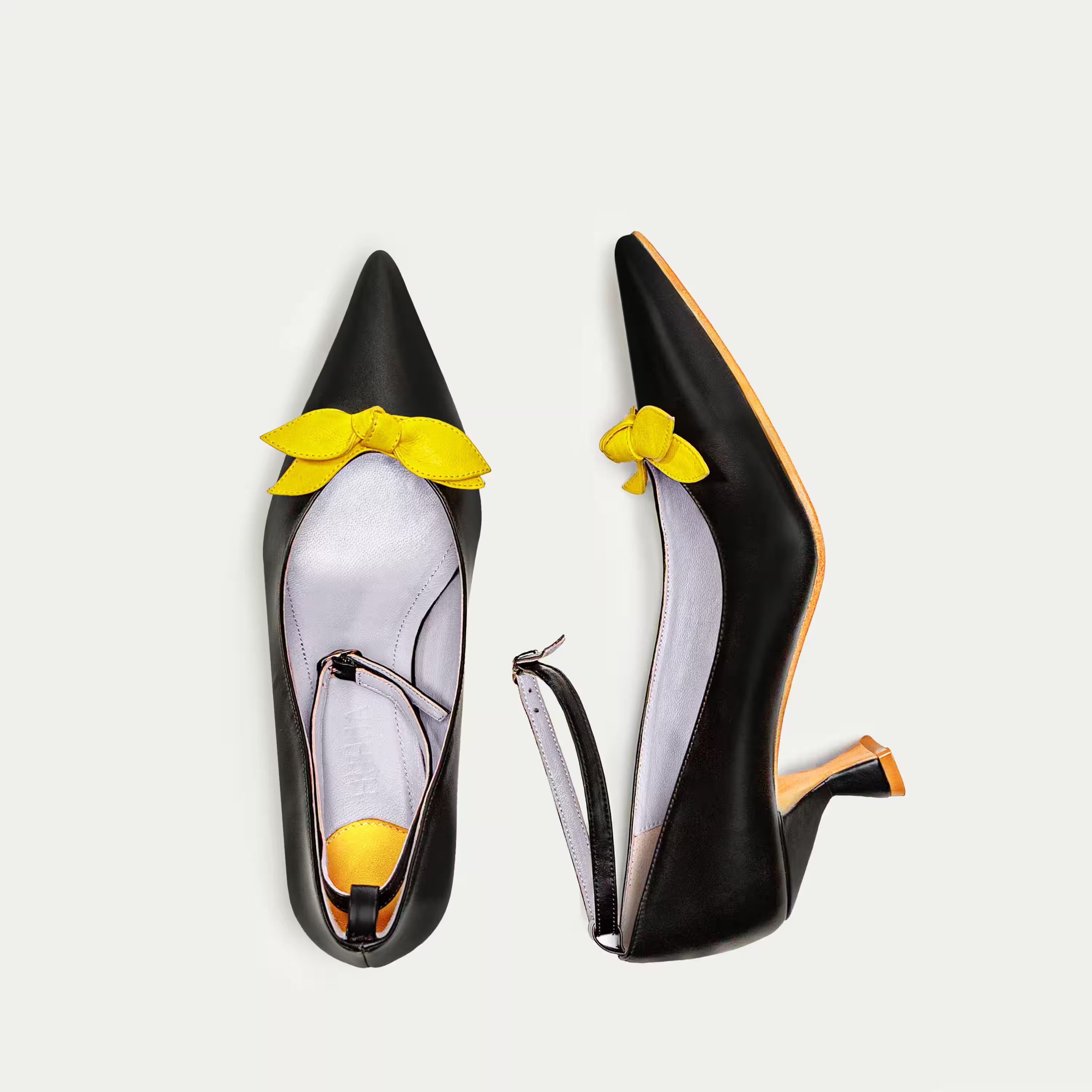 HUHUA Tiea handcrafted women's leather pumps top view Yellow
