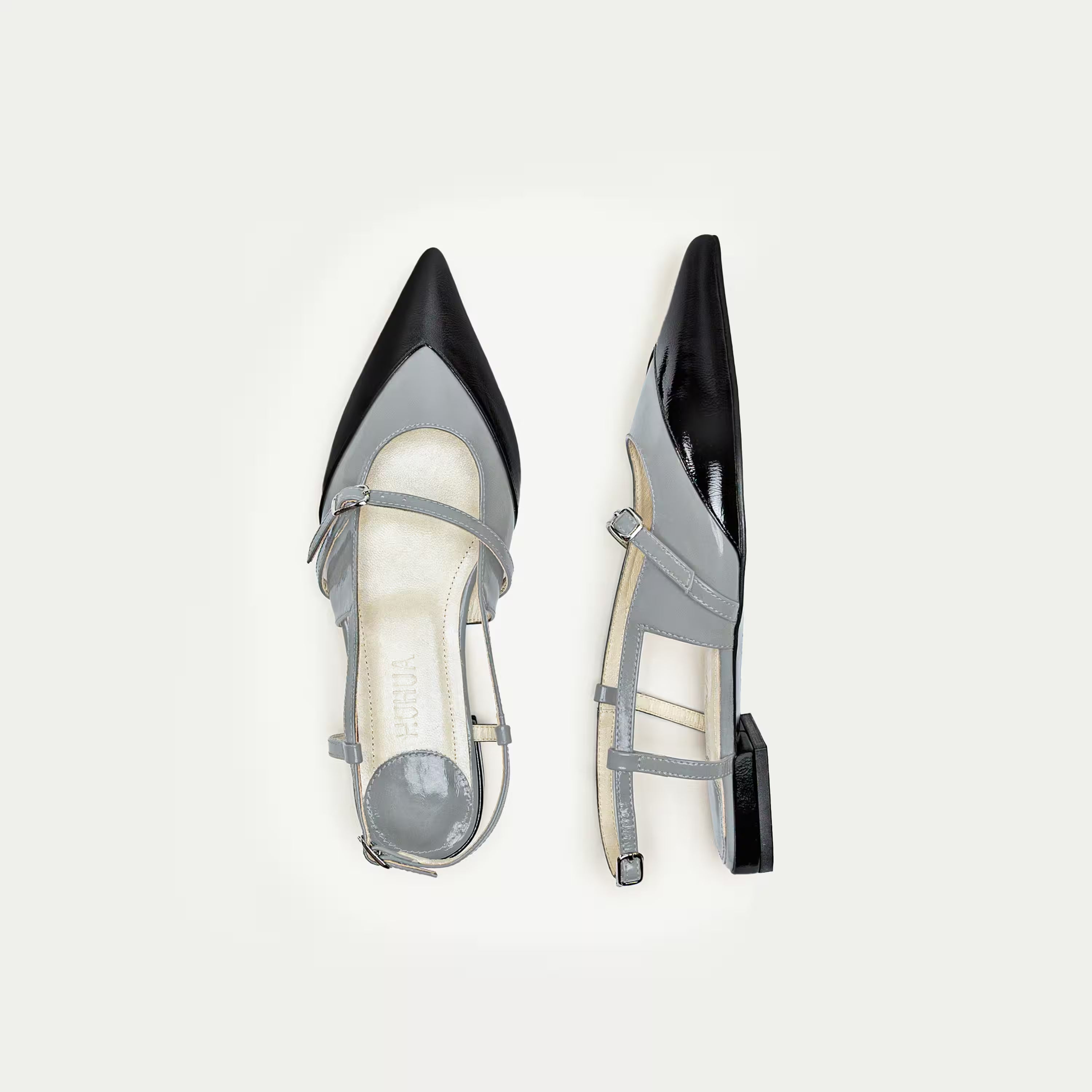 HUHUA Nora leather pumps top view Sky
