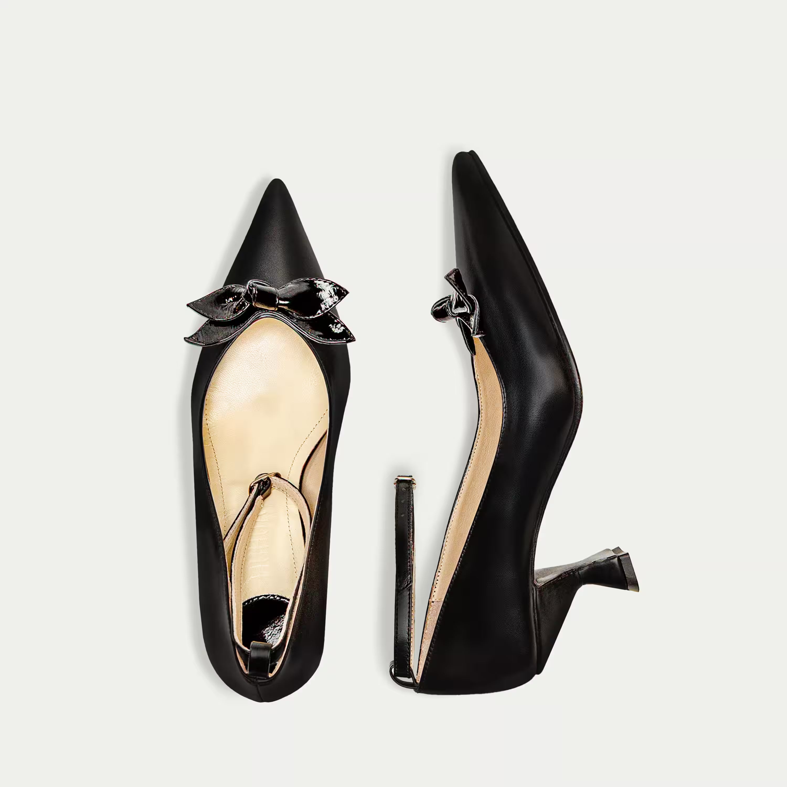 HUHUA Tiea handcrafted women's leather pumps top view Onyx