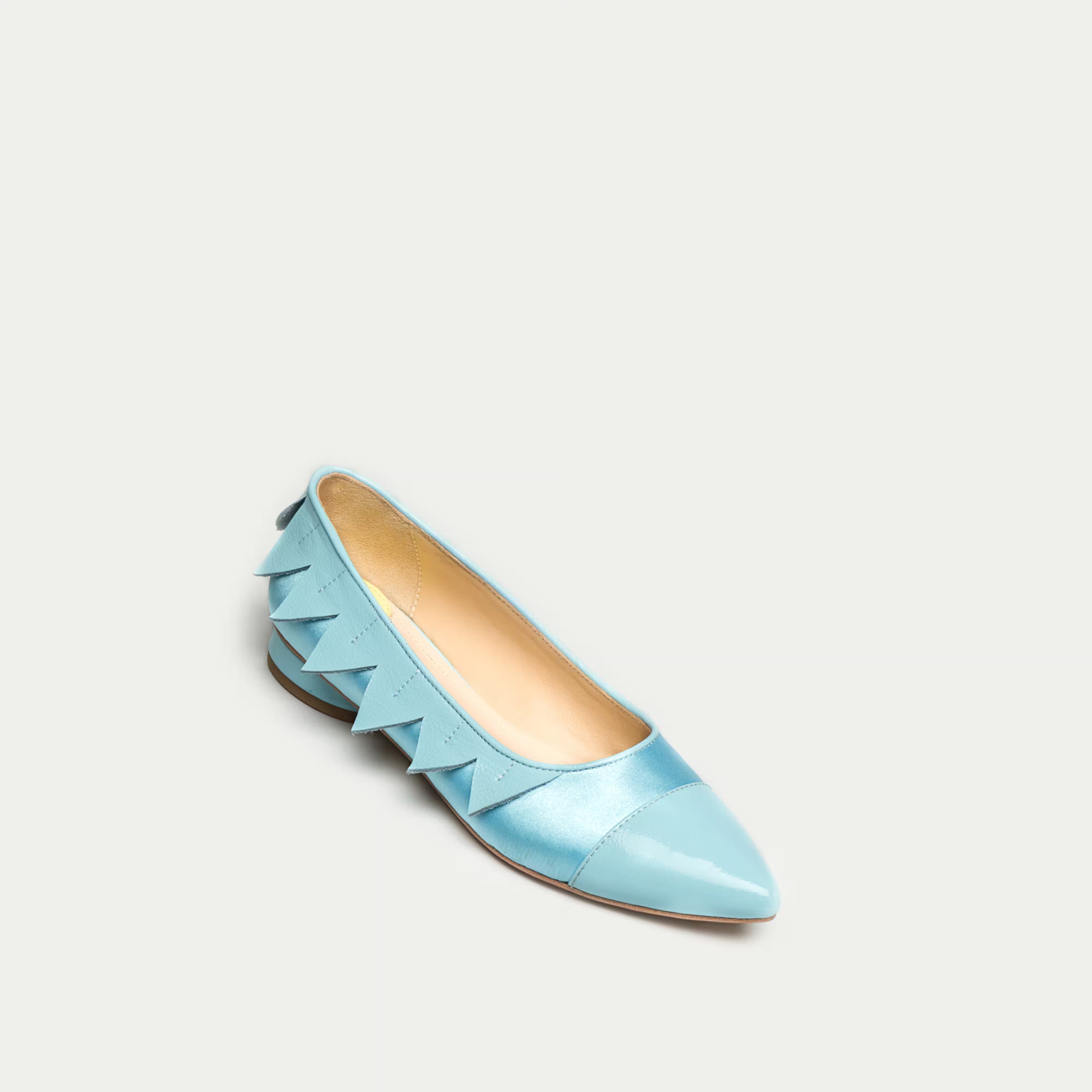 HUHUA MIMI HANDCRAFTED LEATHER FLATS 3/4 VIEW SKY