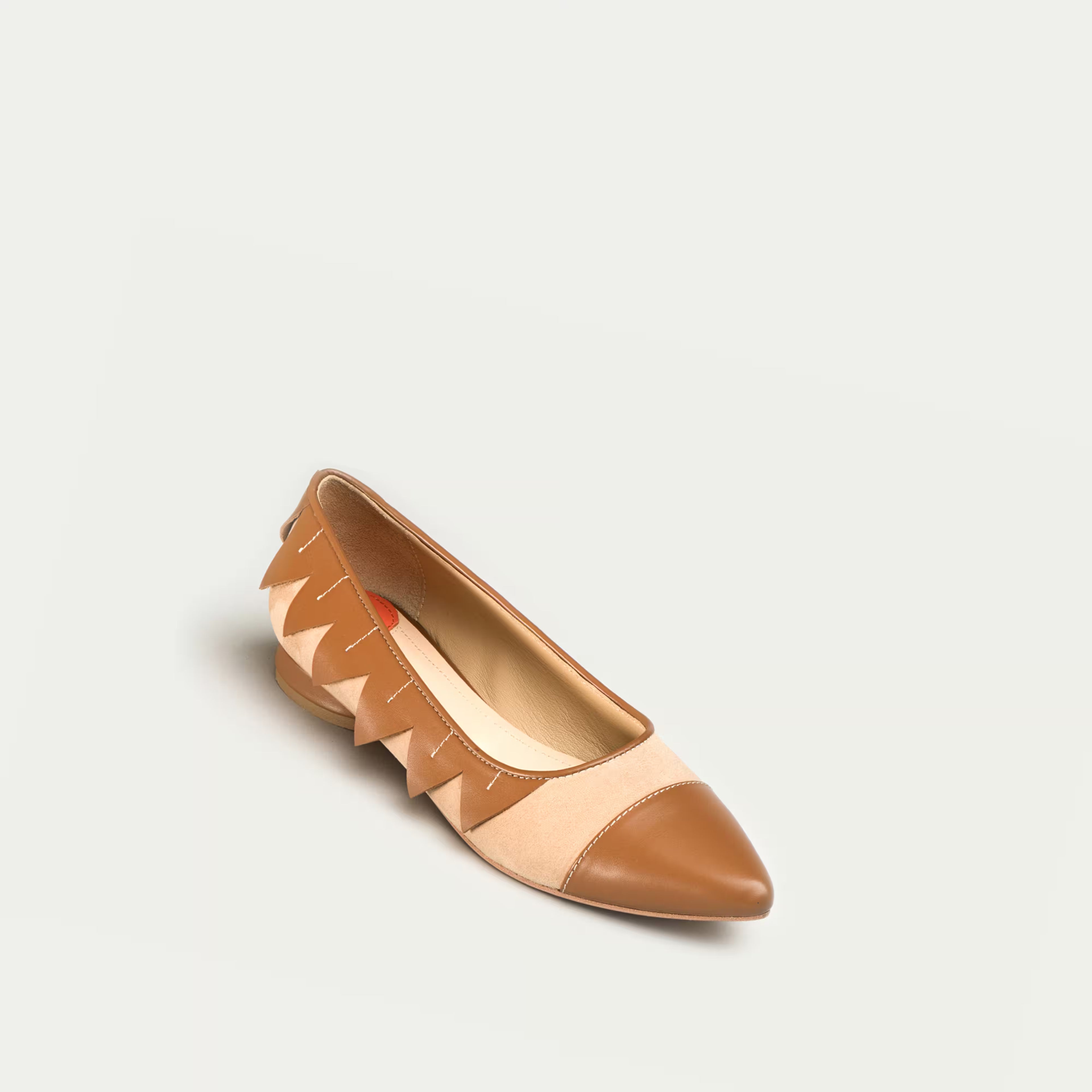 HUHUA MIMI HANDCRAFTED LEATHER FLATS 3/4 VIEW TAN