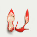 HUHUA INES handcrafted women's leather pumps top view Scarlet