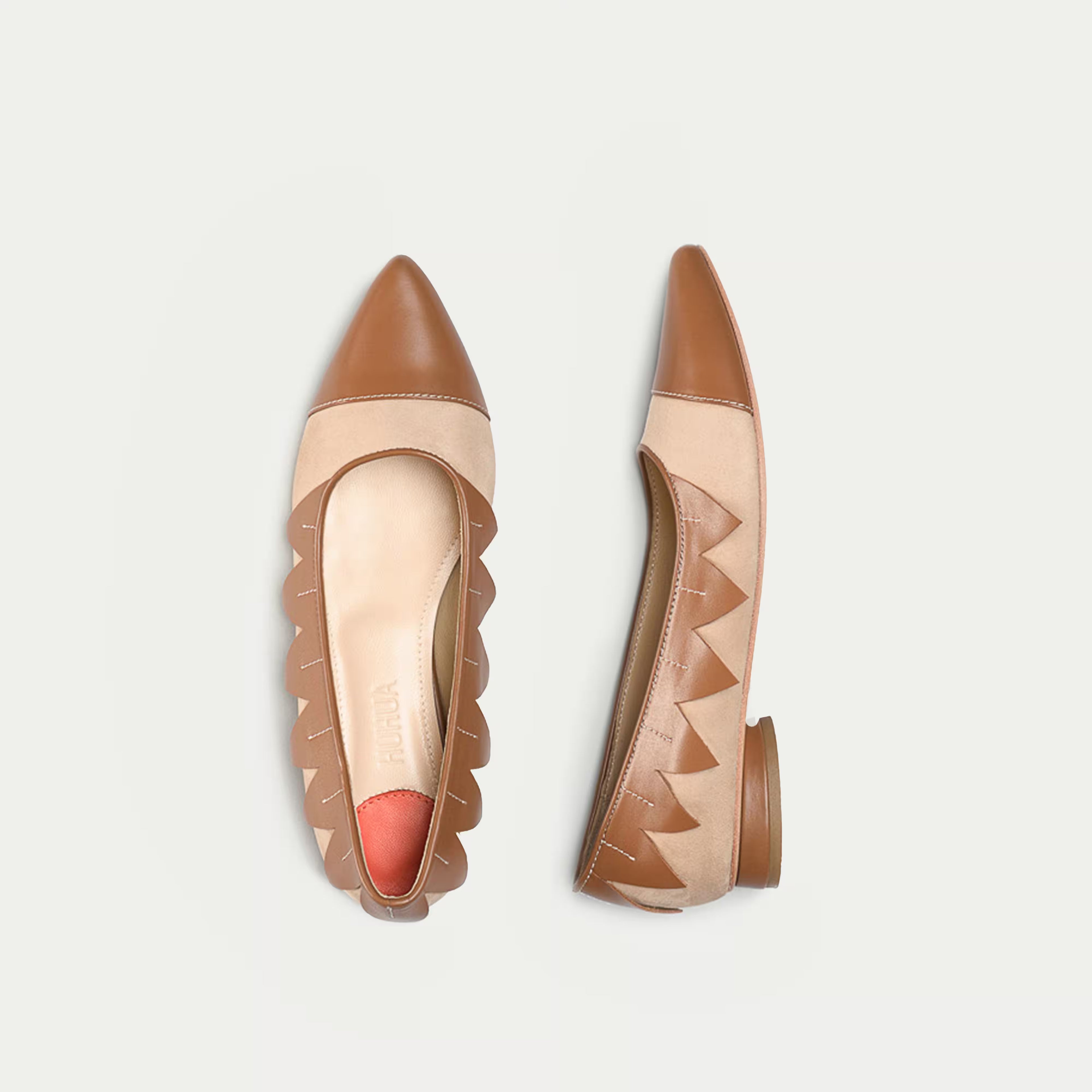 HUHUA MIMI HANDCRAFTED LEATHER FLATS TOP VIEW TAN