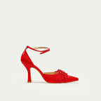 HUHUA Dragonfly handcrafted leather pumps side view Scarlet