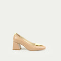 HUHUA Woodi handcrafted women's leather pumps side view Camel