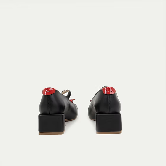 HUHUA BLOSOME handcrafted women's leather pumps back view Onyx