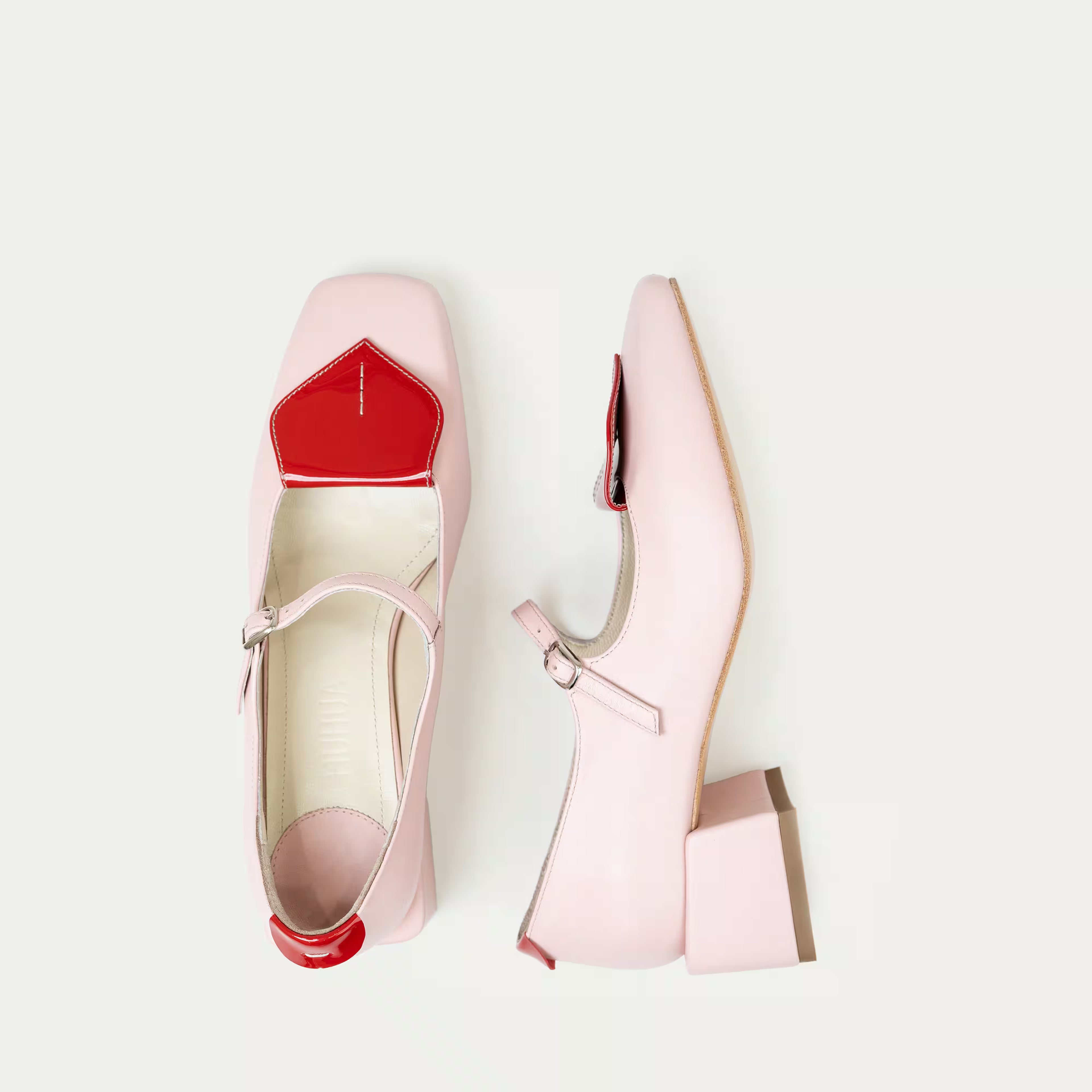 HUHUA BLOSOME handcrafted women's leather pumps top view Powder