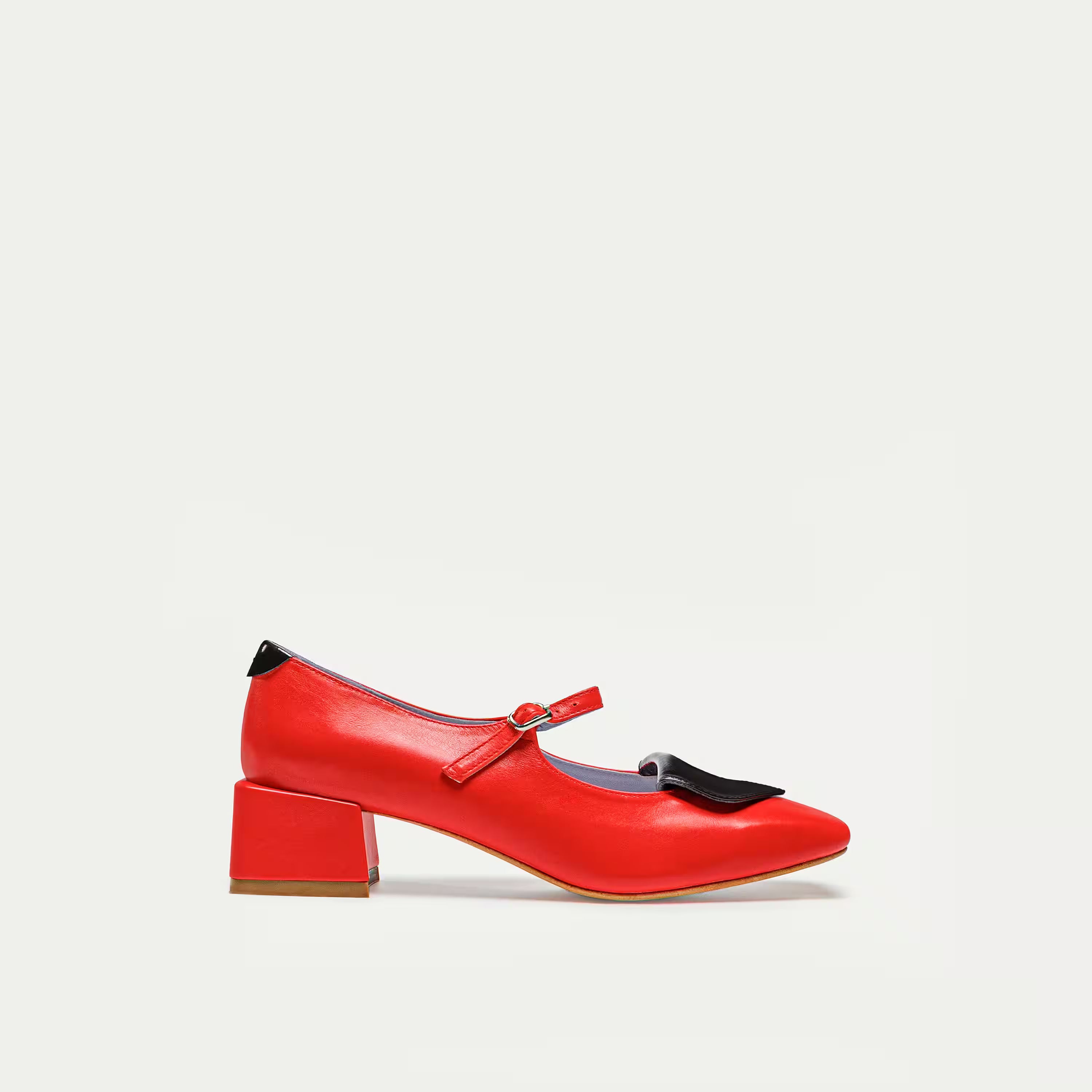 HUHUA BLOSOME handcrafted women's leather pumps side view Scarlet