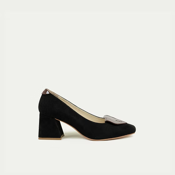 HUHUA Woodi handcrafted women's leather pumps side view Onyx